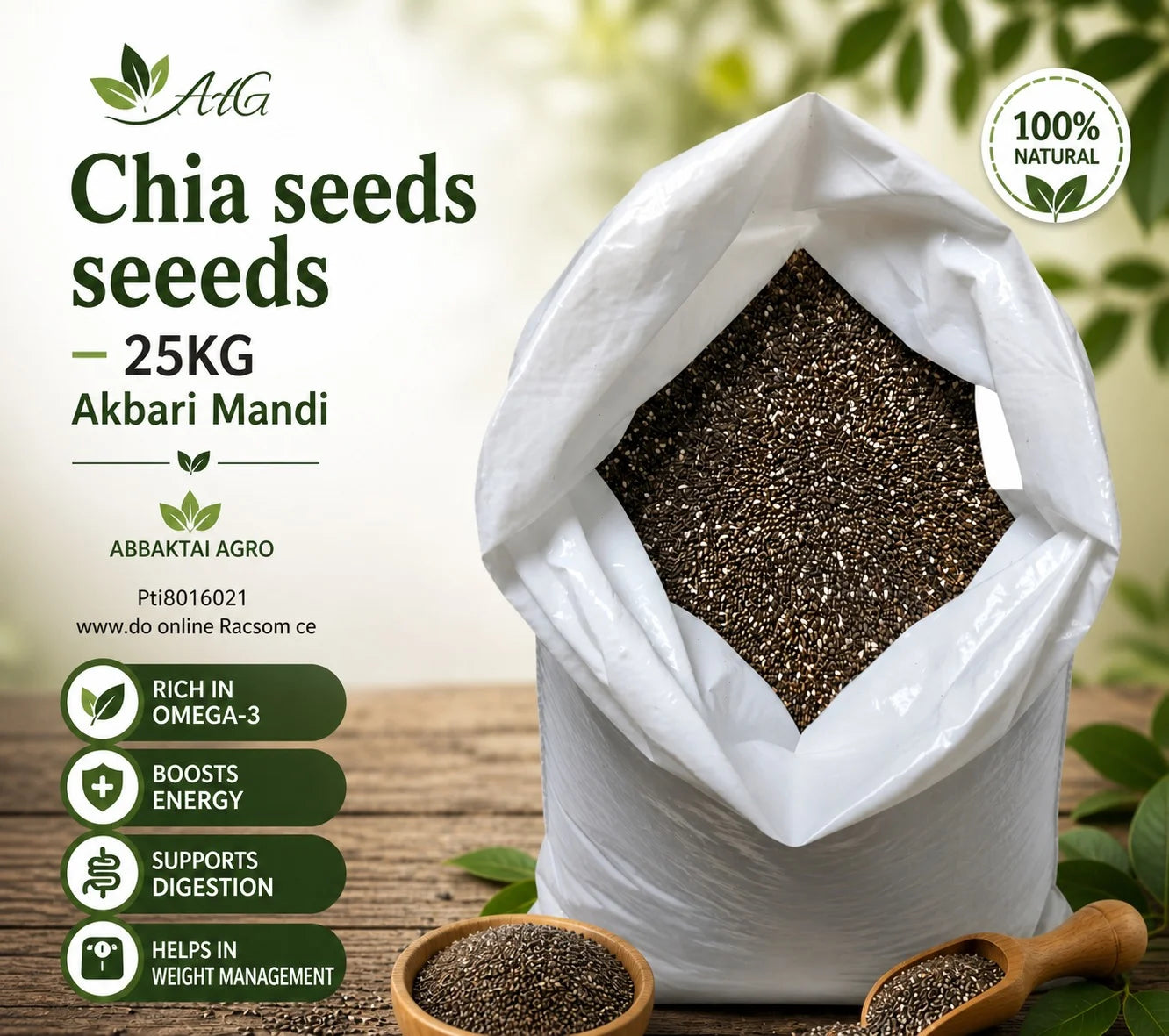 Organic Chia Seeds 25KG Bulk – Akbari Mandi Pansar | Omega‑3 & Fibre Rich Superfood