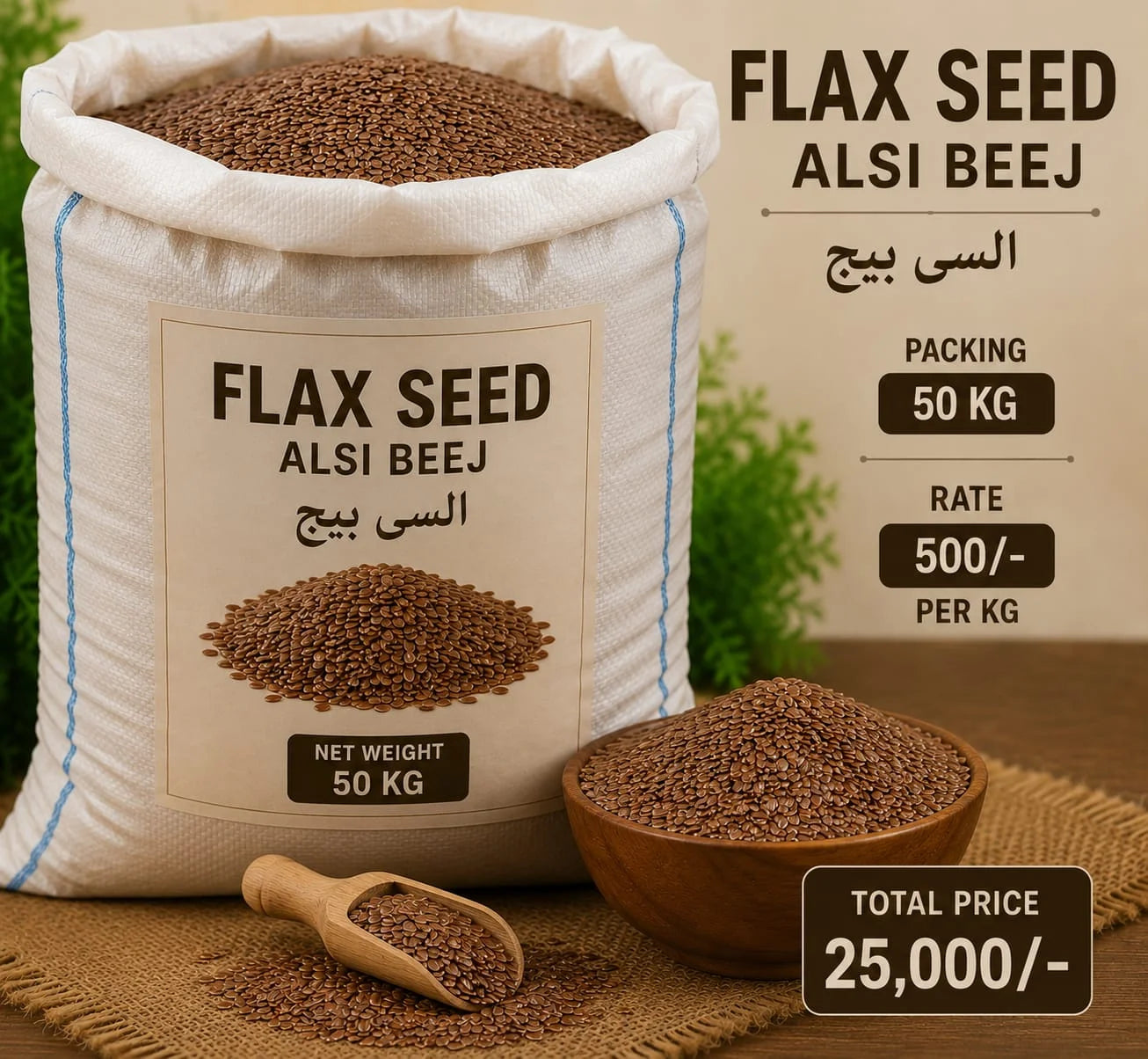 Golden Flex Seeds (Flax Seeds) 50KG Bulk – Akbari Mandi Pansar | Omega‑3 Rich Superfood