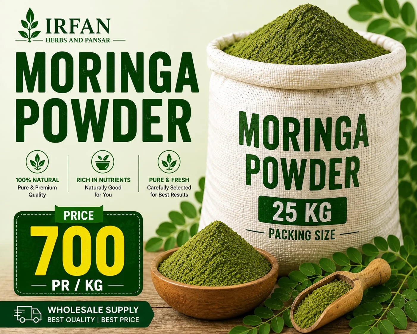 Organic Moringa Leaf Powder 25KG Bulk – Akbari Mandi Pansar | Supergreen Superfood